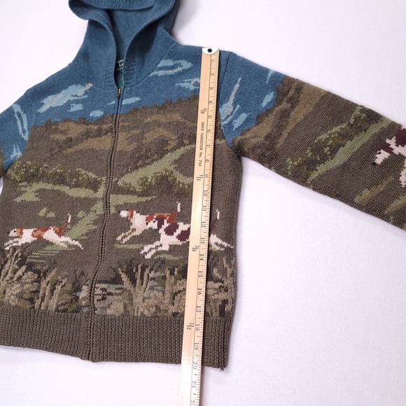 Lauren Ralph Lauren Womens P/M Wool Knit Full Zip Hoodie The Dog Hunt Blue Green - Picture 8 of 14
